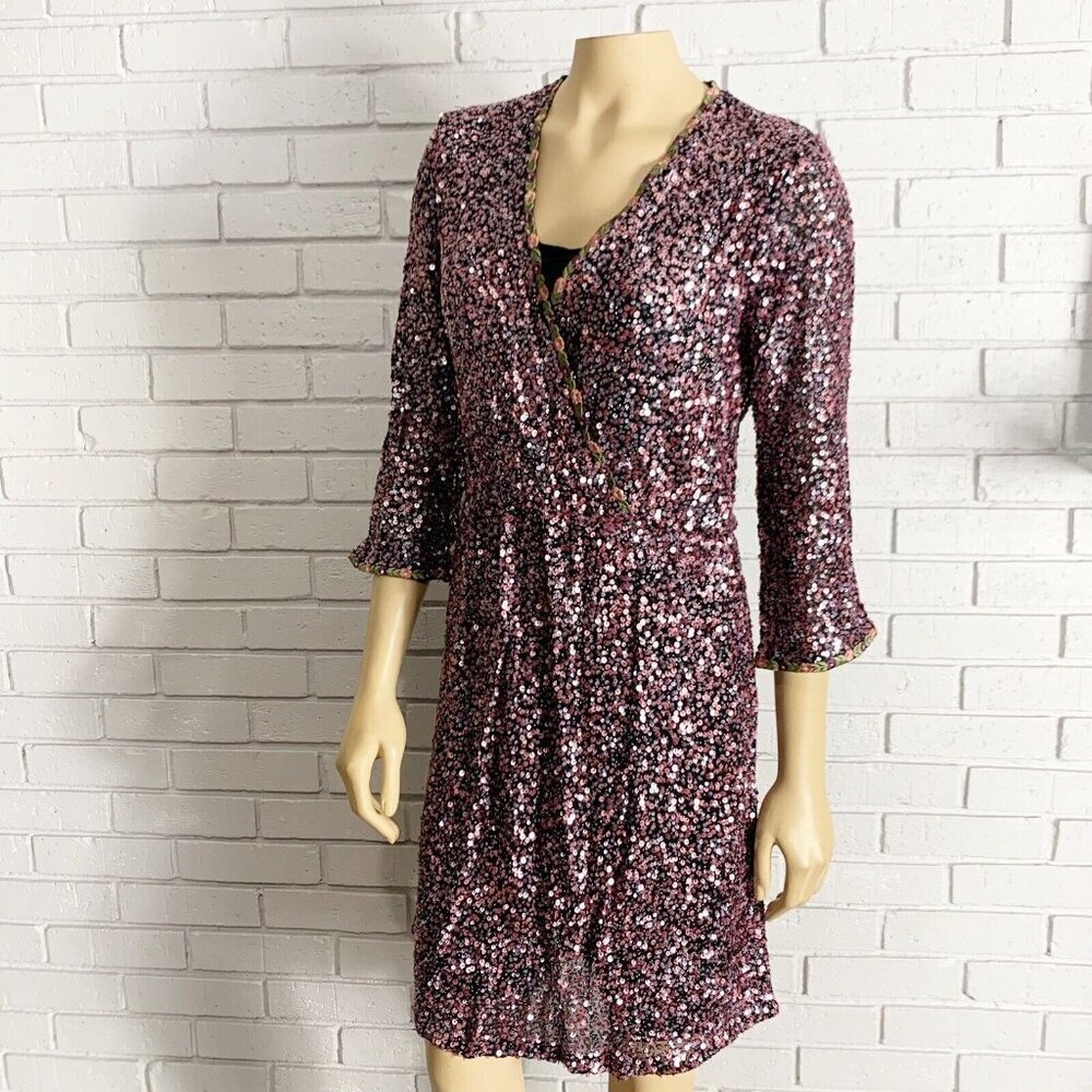 Anthropologie by Varun Bahl Sequined Wrap Dress‎ - Size 6